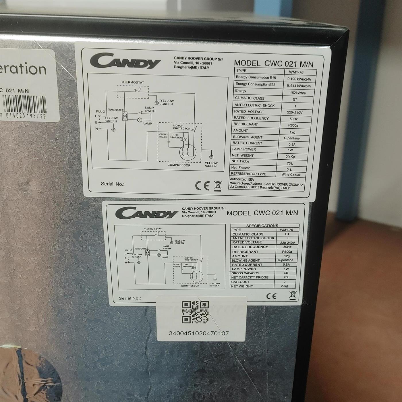 Candy CWC 021 M/N Cantinetta frigo con compressore Libera installazione Nero 21 bottiglia