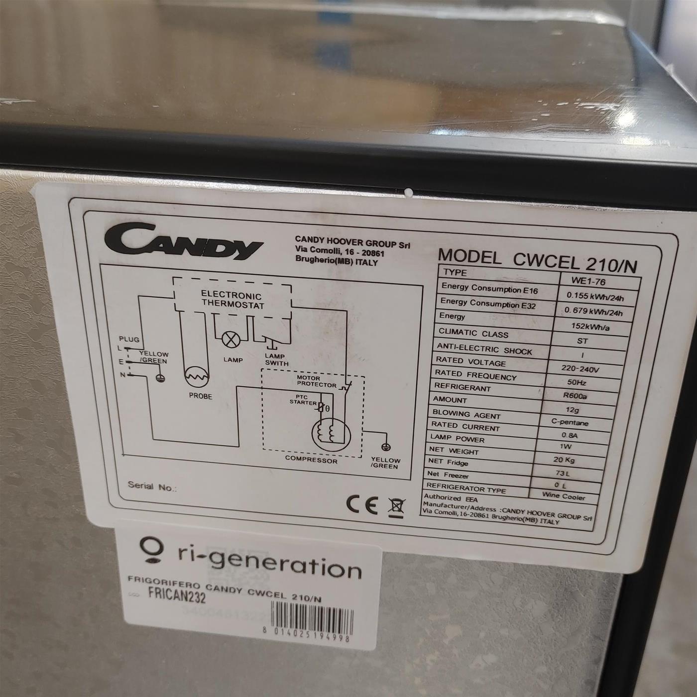 Candy DiVino CWCEL 210/N Frigorifero per vino a compressore Libera installazione Nero 21 bottiglia/e