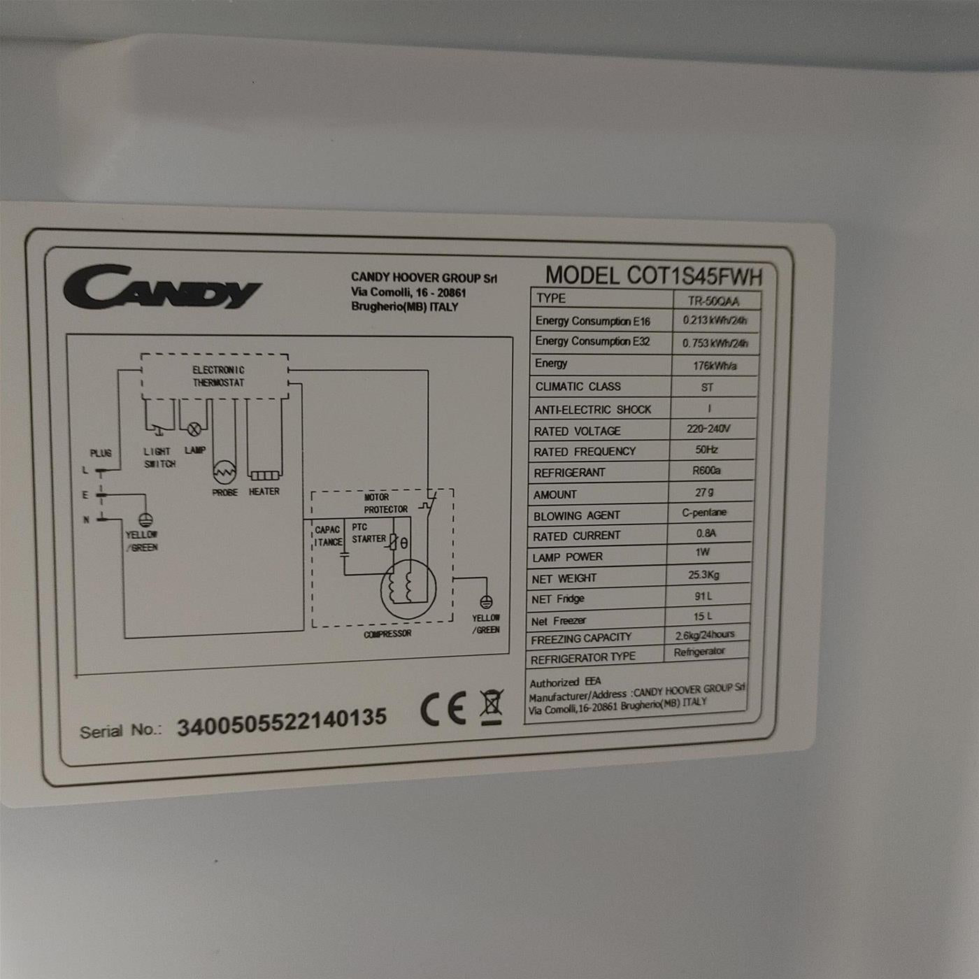 Frigorifero combinato Candy Comfort COT1S45FWH Libera Installazione 106 LF Bianco