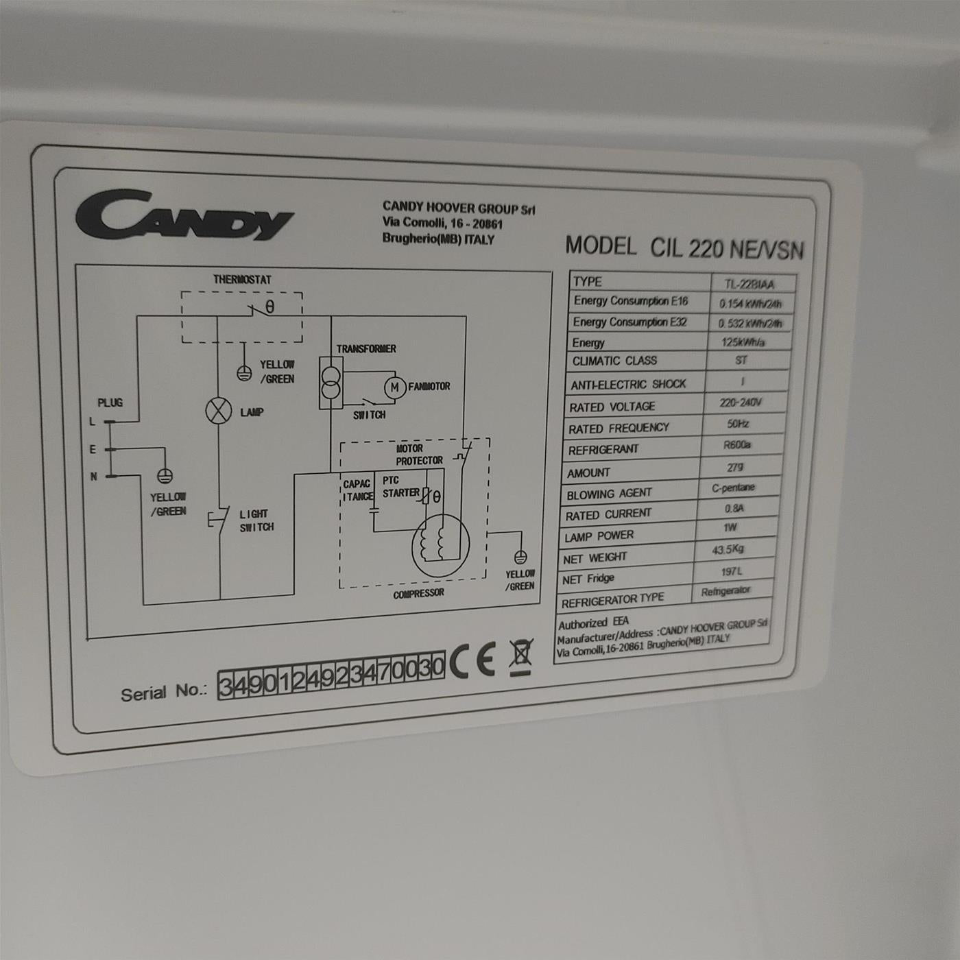 Frigorifero Candy CIL 220 NE/VSN Da incasso 197 L
