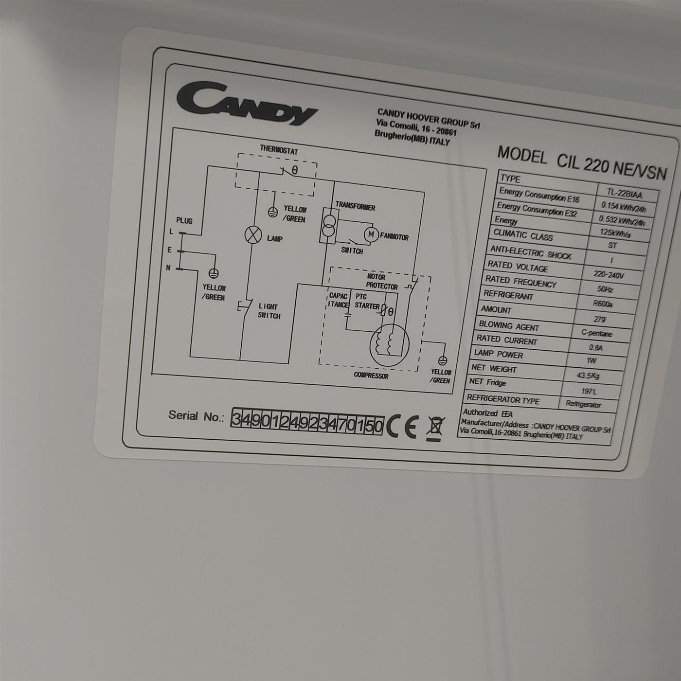 Frigorifero Candy CIL 220 NE Da incasso 197 L