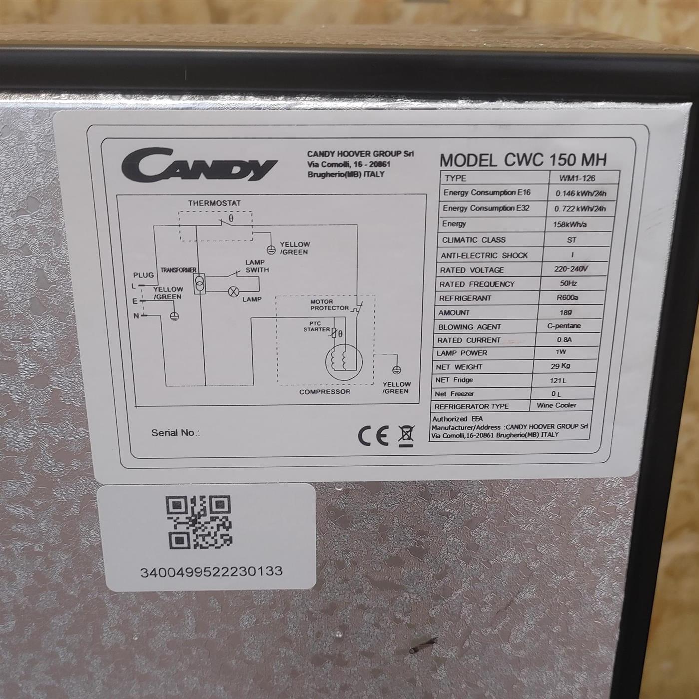 Candy DiVino CWC 150 MH Frigorifero per vino a compressore Libera installazione Nero 41 bottiglia/e