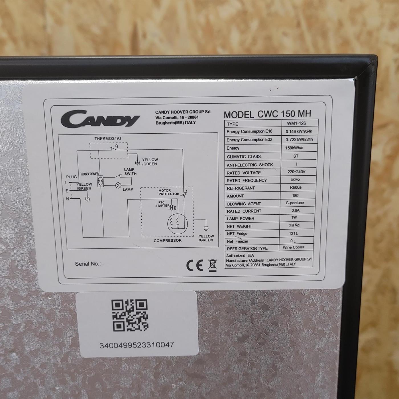 Candy DiVino CWC 150 MH Frigorifero per vino a compressore Libera installazione Nero 41 bottiglia/e