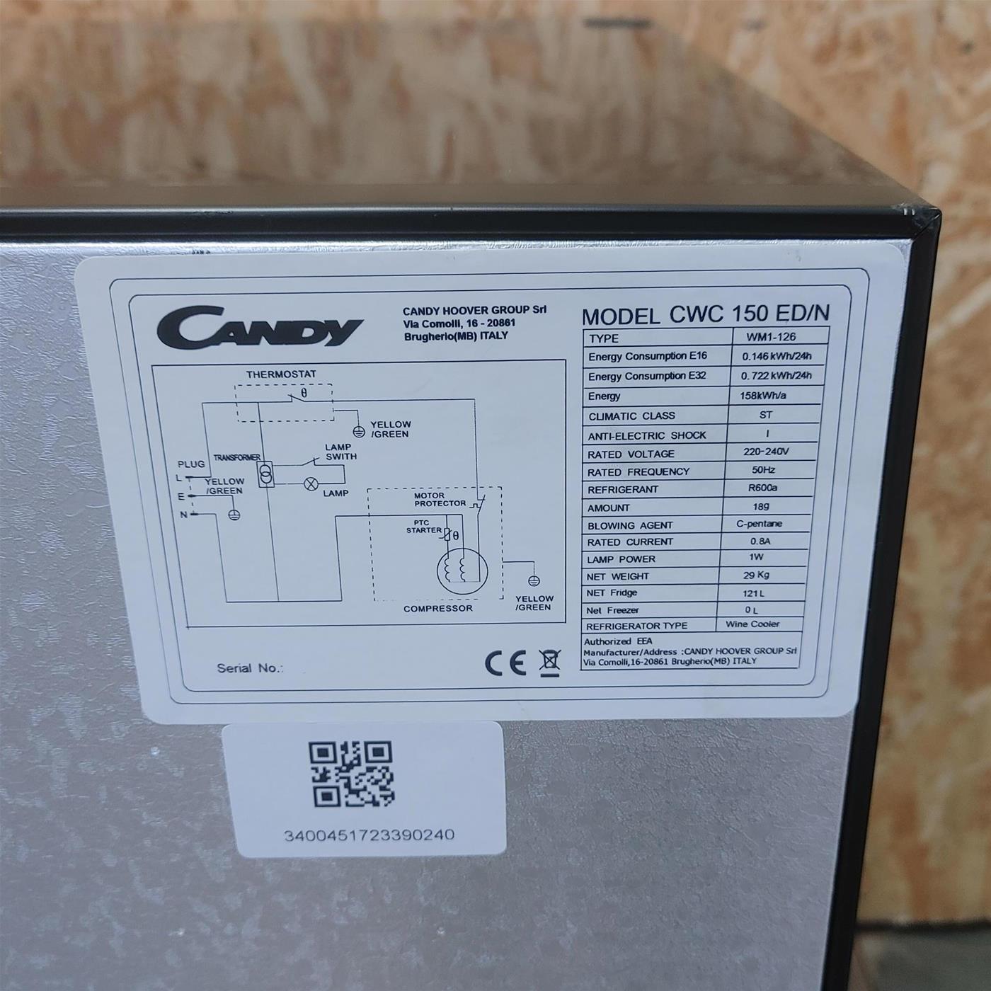 Candy DiVino CWC 150 ED/N Frigorifero per vino a compressore Libera installazione Nero 41 bottiglia/e