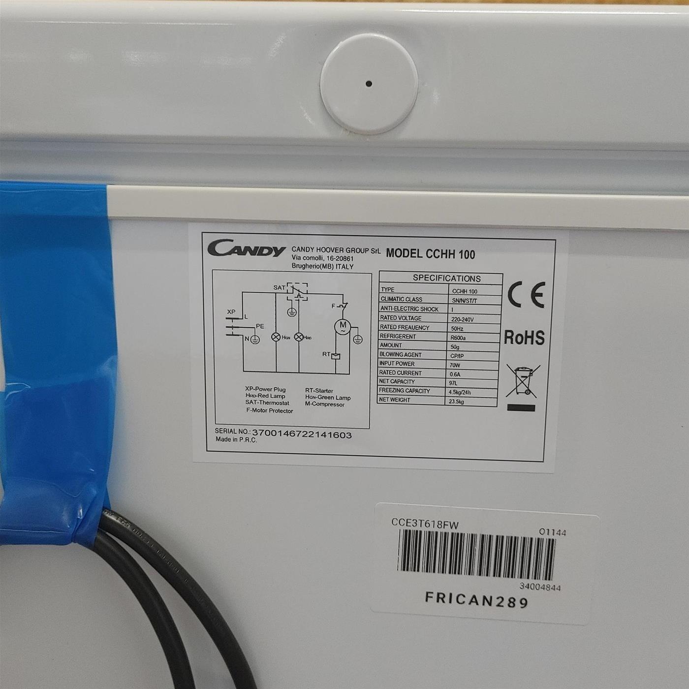 Congelatore Candy CCHH100 Congelatore a pozzetto Libera installazione 98 LF Bianco