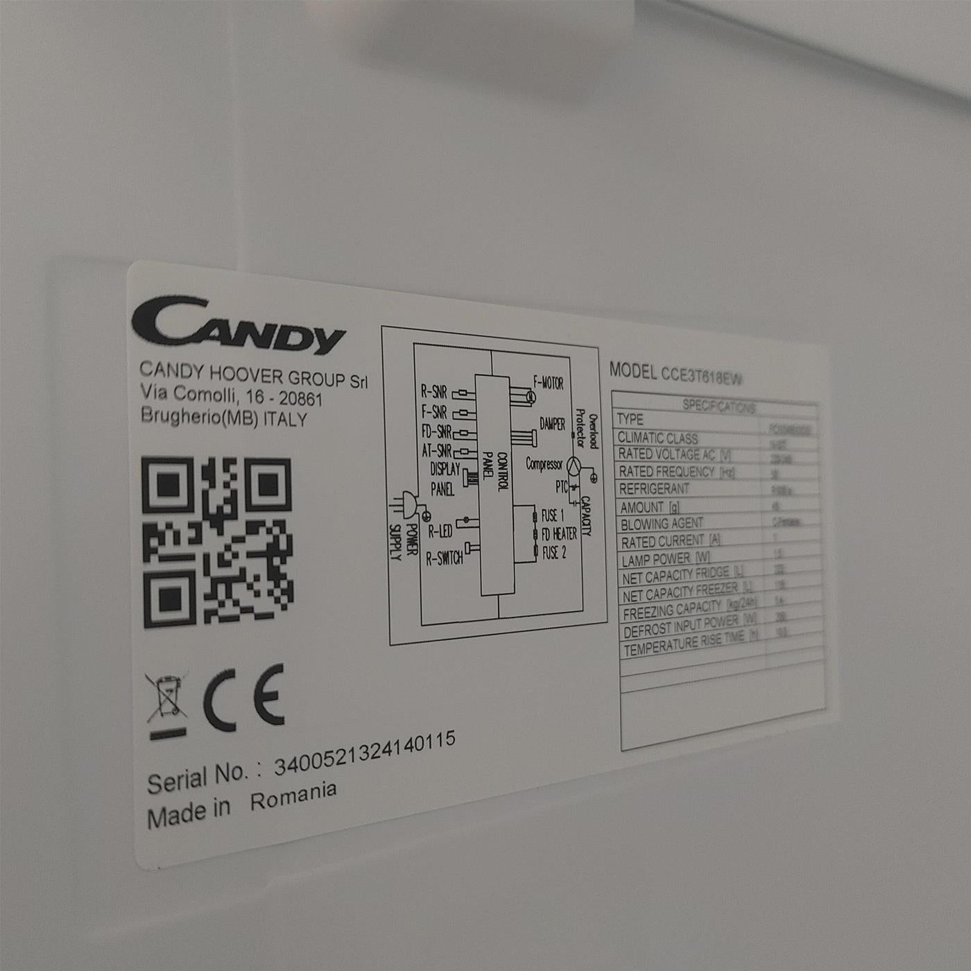 Candy Fresco CCE3T618EW Libera installazione 341 L E Bianco