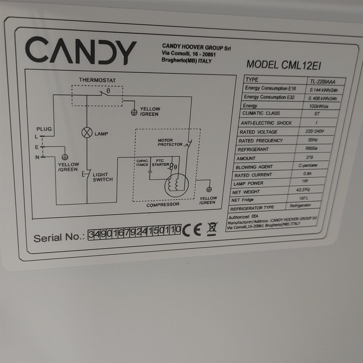 Frigorifero Candy CML12EI Da incasso 197 L