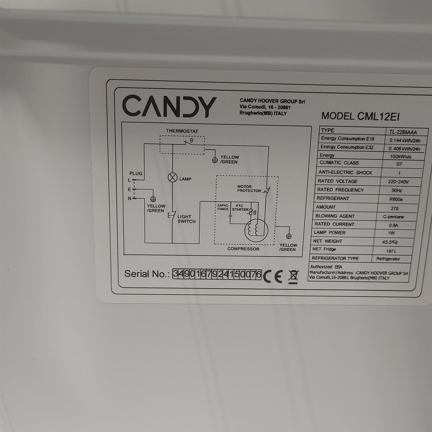 Frigorifero Candy CML12EI Da incasso 197 L