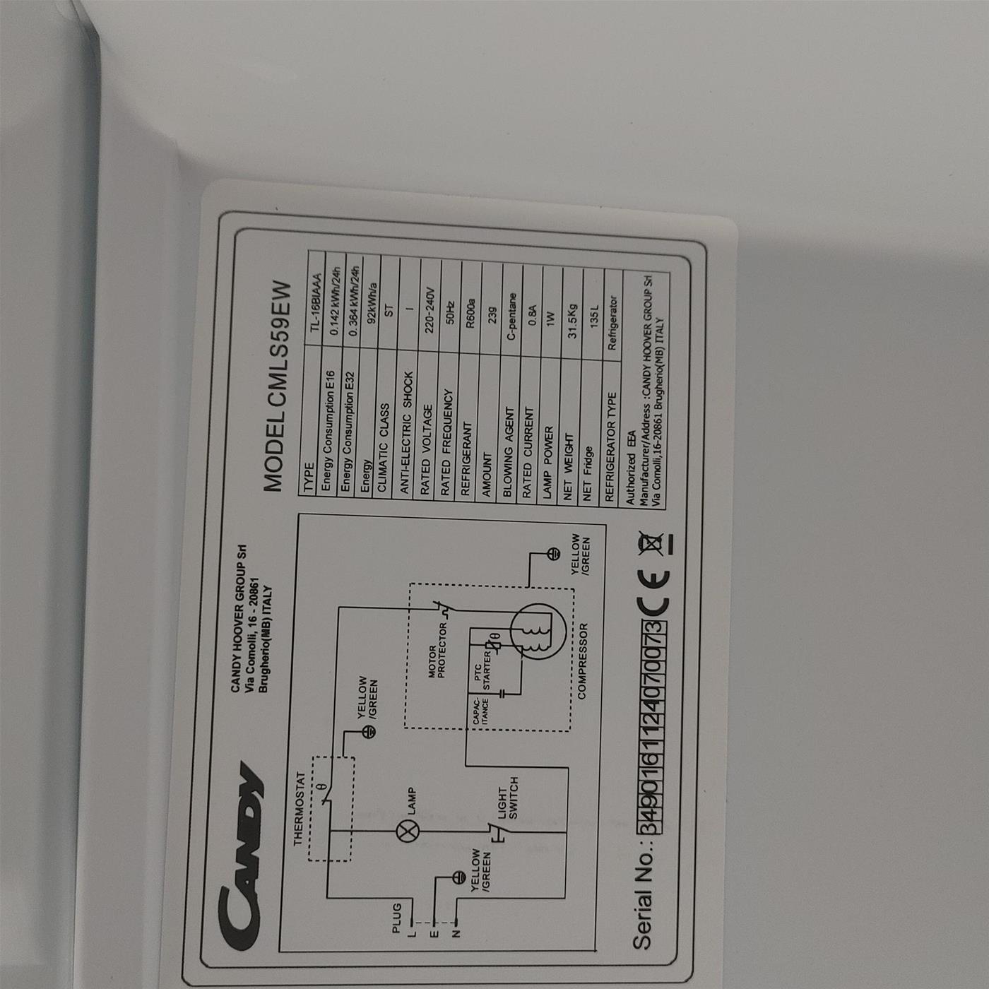Frigorifero Candy CMLS59EW Incasso 135 LE Bianco