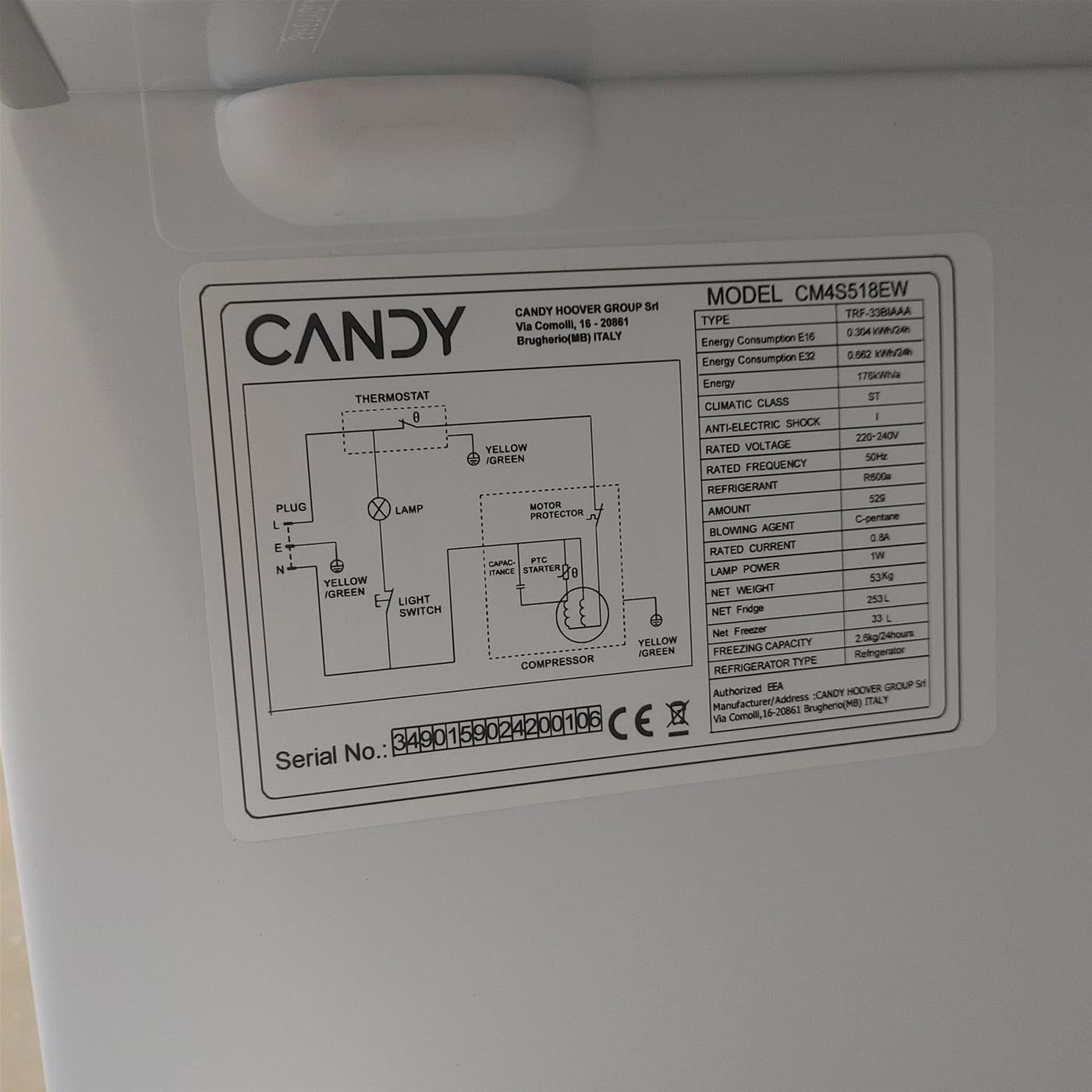 Candy CM4S518EW frigorifero combinato Incasso 286 LE Bianco