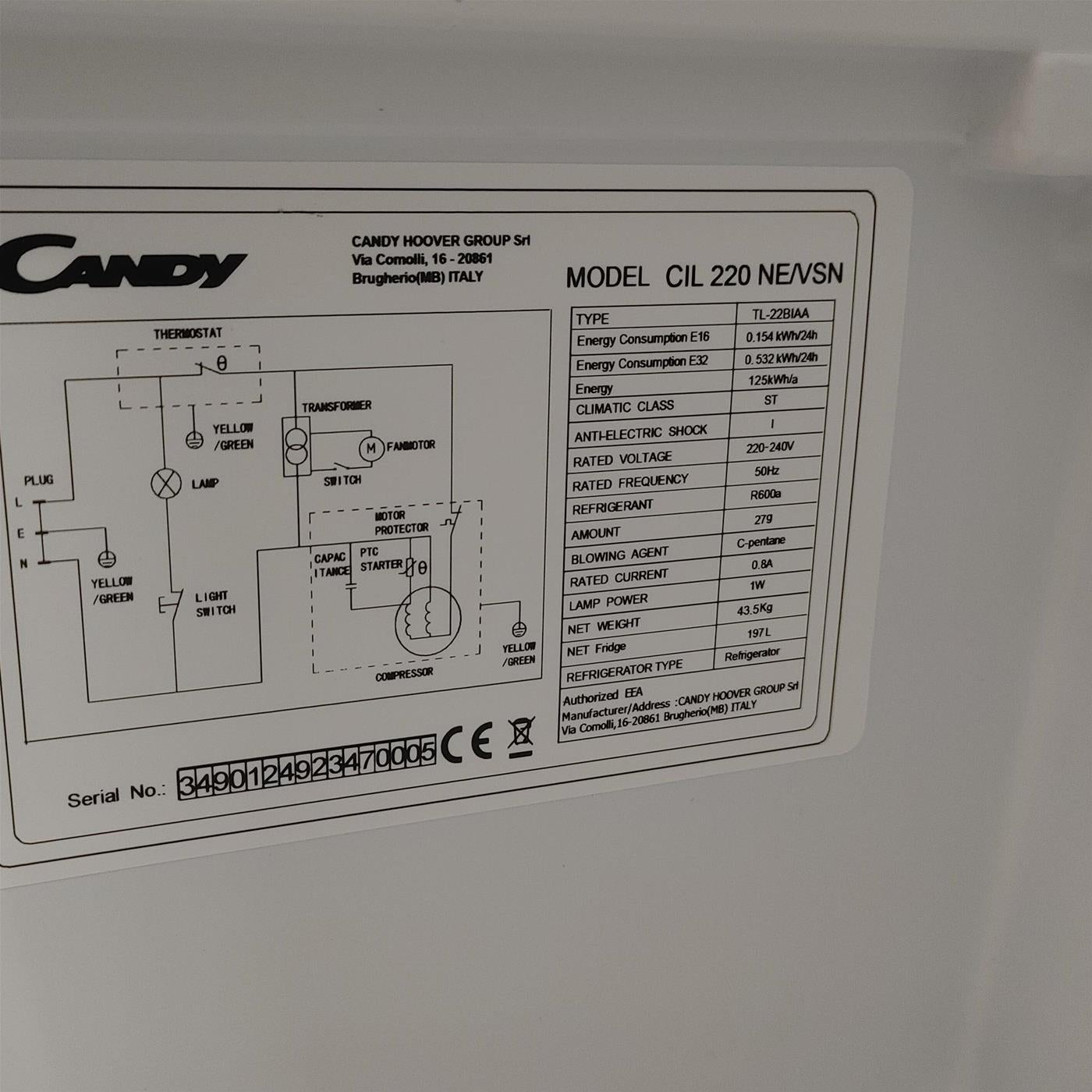 Frigorifero Candy CIL 220 NE/VSN Da incasso 197 L