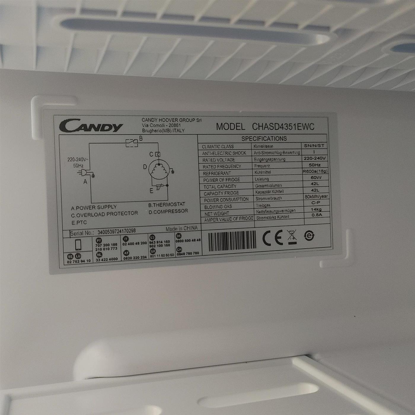 Candy Comfort CHASD4351EWC frigorifero Libera installazione 42 LE Bianco