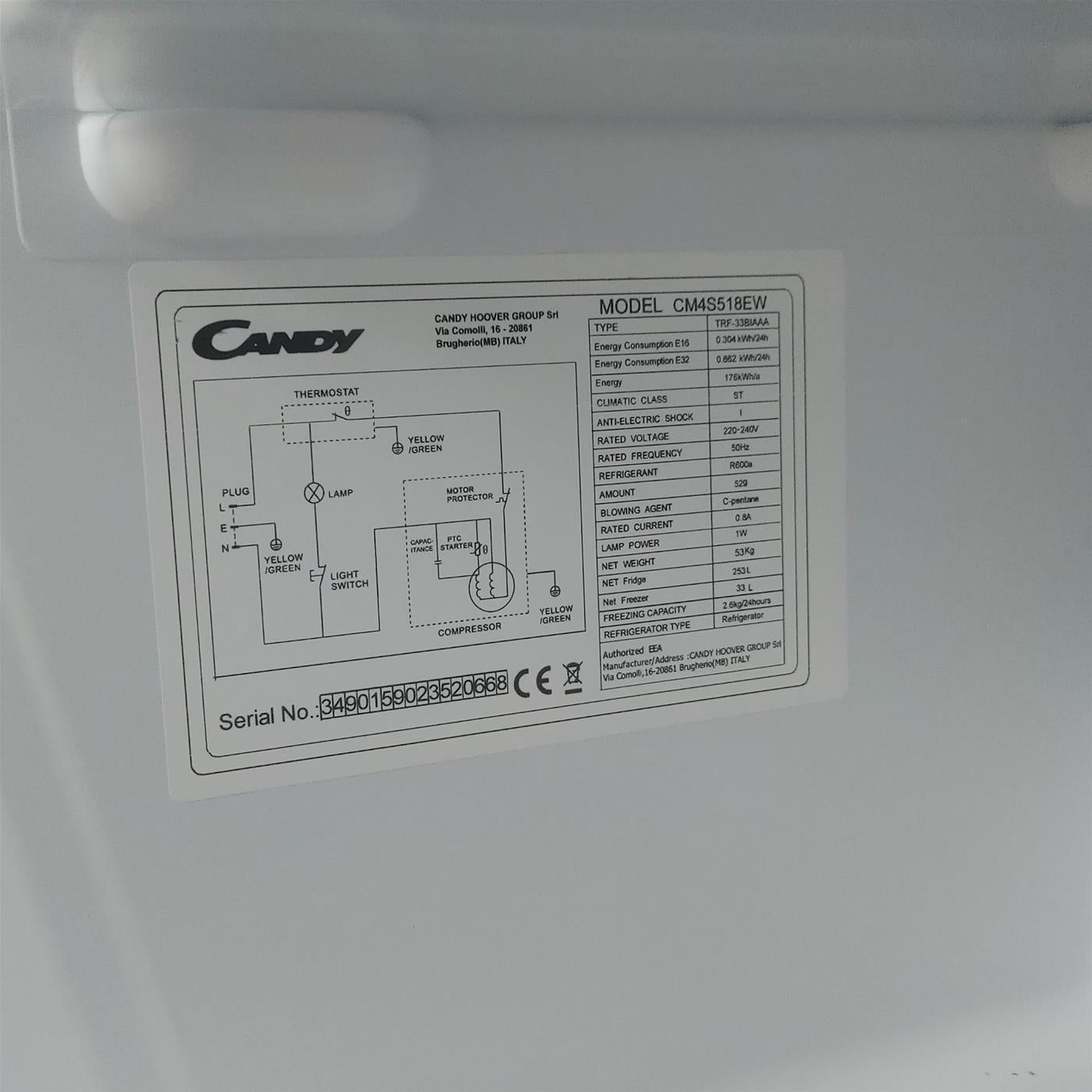 Frigorifero Candy CM4S518EW Monoporta Da incasso 286 L