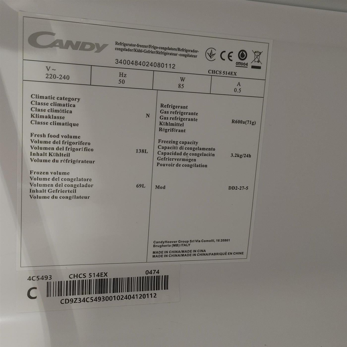 Frigorifero Candy CHCS 514EX 207 L