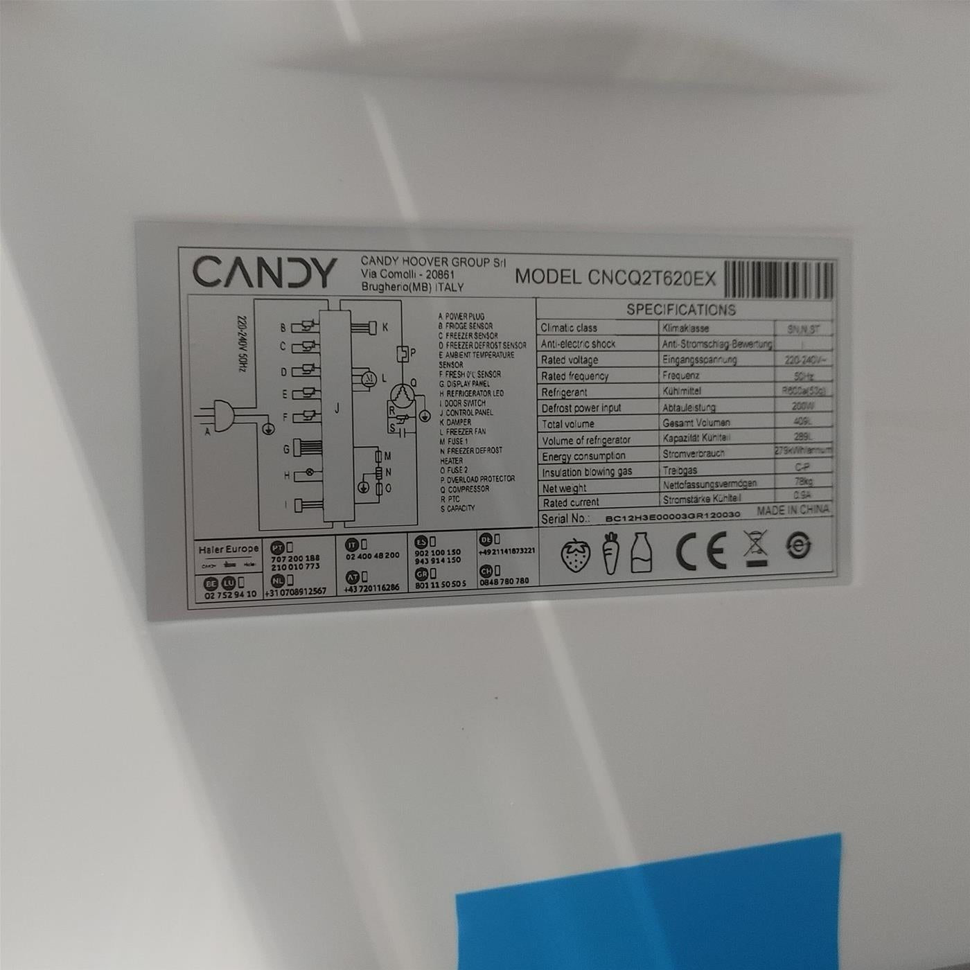 Frigorifero Candy CNCQ2T620EX Libera installazione 409 L
