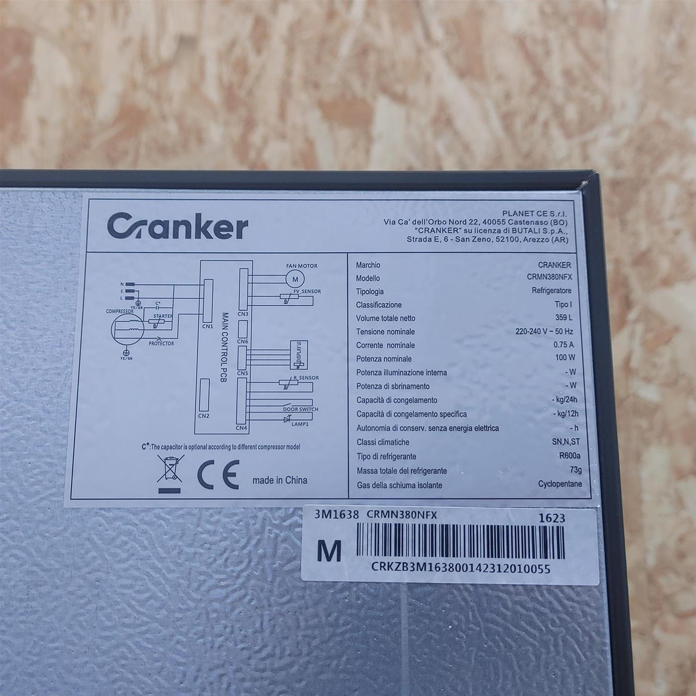 CRANKER - Frigorifero 1 porta CRMN380NFX Classe E-Inox
