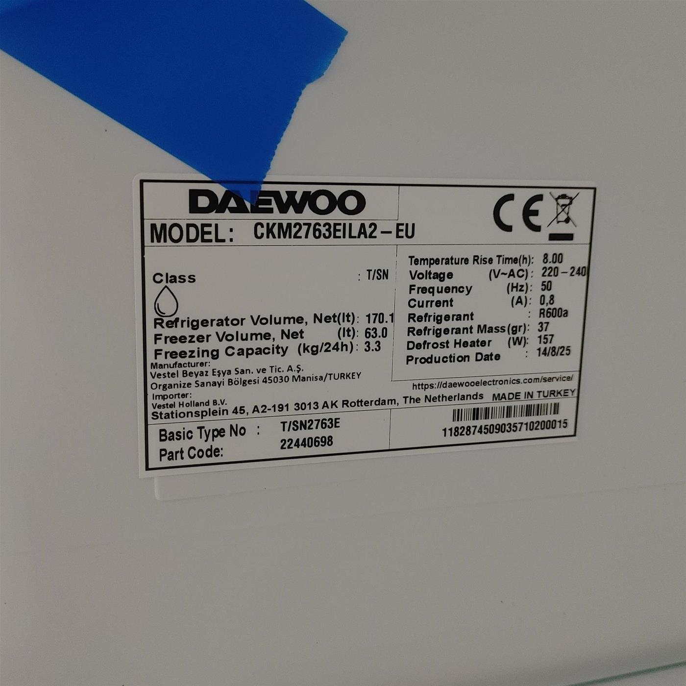 Frigorifero Daewoo CKM2763EILA2 da Incasso 233 L