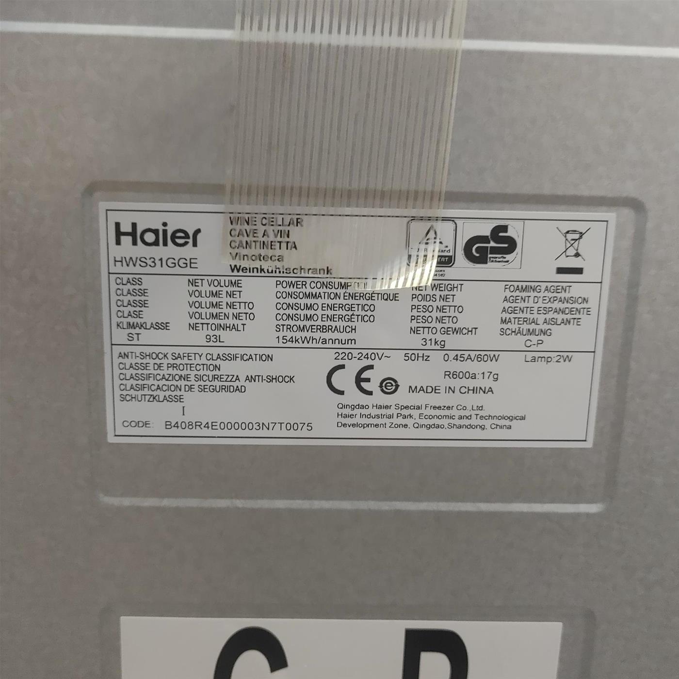 Haier Wine Bank 50 Serie 3 HWS31GGE Frigorifero per vino a compressore Libera installazione Nero 31 bottiglia/e