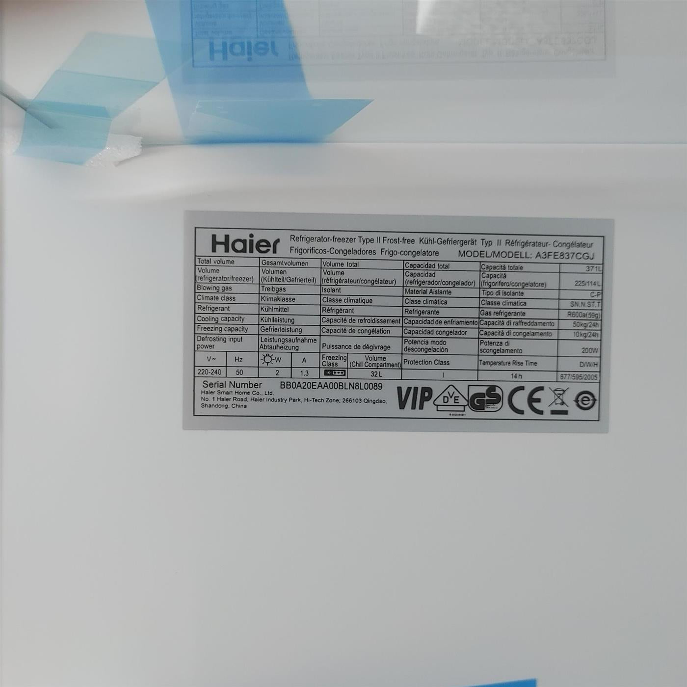 Haier 3D 60 Serie 3 A3FE837CGJ Libera installazione 371 L D Argento, Titanio