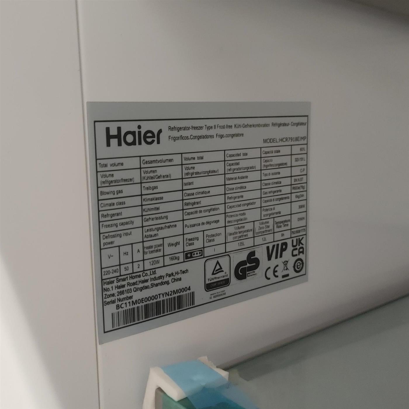 Frigorifero side-by-side Haier HCR7918EIMP Libera installazione 601 LE Platinum, Acciaio inossidabile