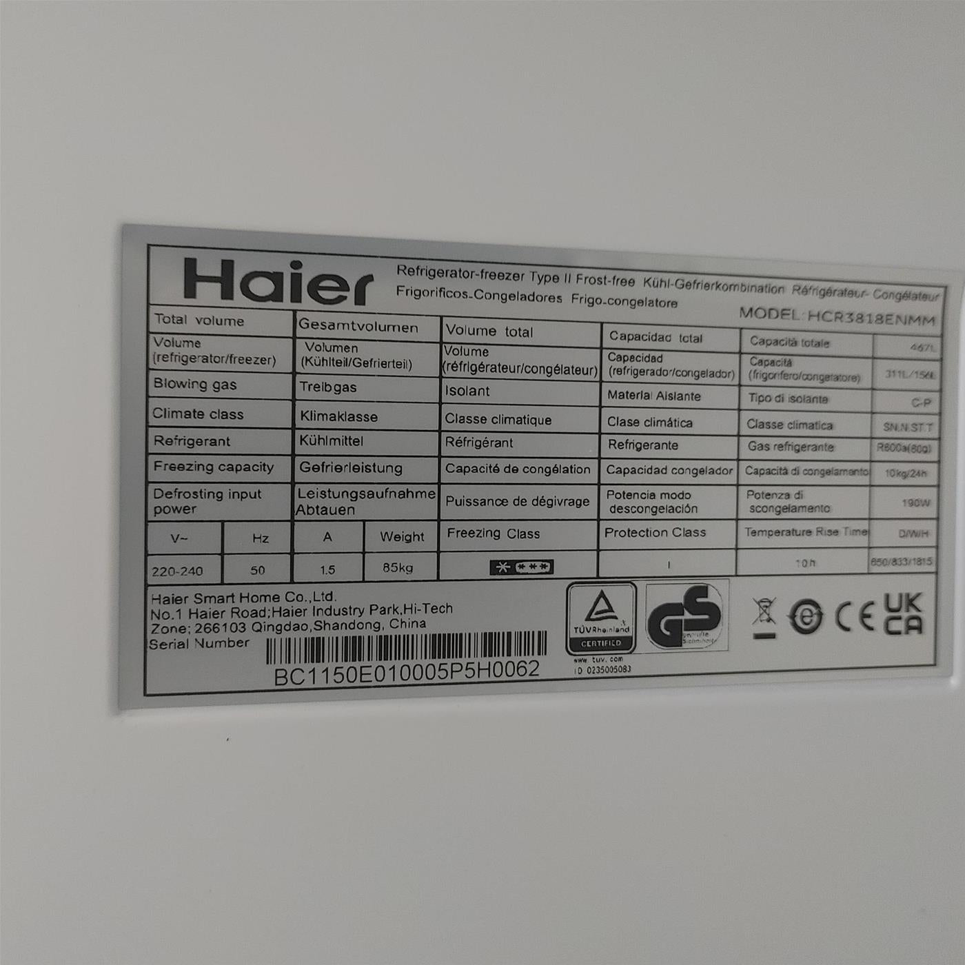 Frigorifero side-by-side Haier Cube 83 Serie 3 HCR3818ENMM Libera installazione 467 LE Platinum, Acciaio inossidabile