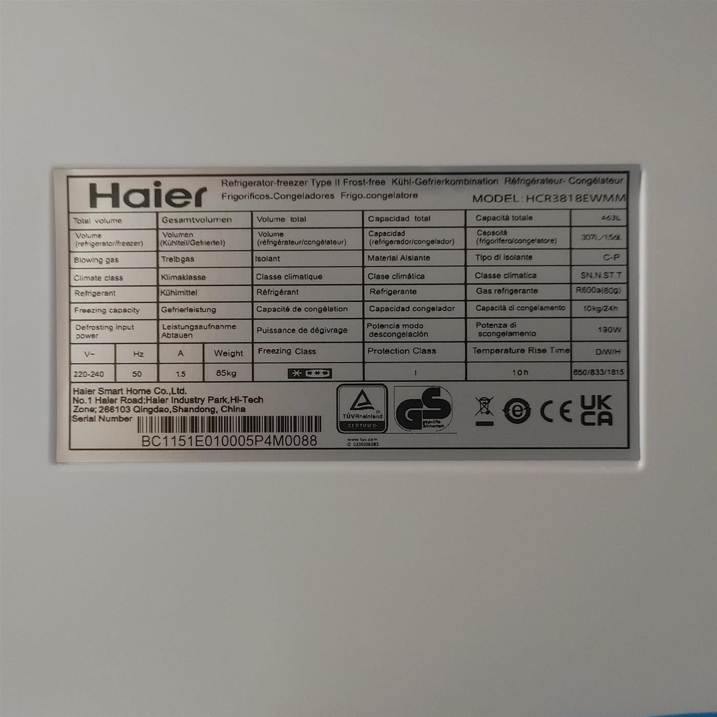 Frigorifero side-by-side Haier Cube 83 Serie 3 HCR3818EWMM Libera installazione 463 LE Platinum, Acciaio inossidabile