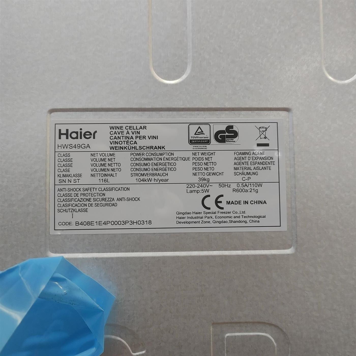 Haier Wine Bank 50 Serie 5 HWS49GA Cantinetta frigo con compressore Libera installazione Nero 49 bottiglia(e)
