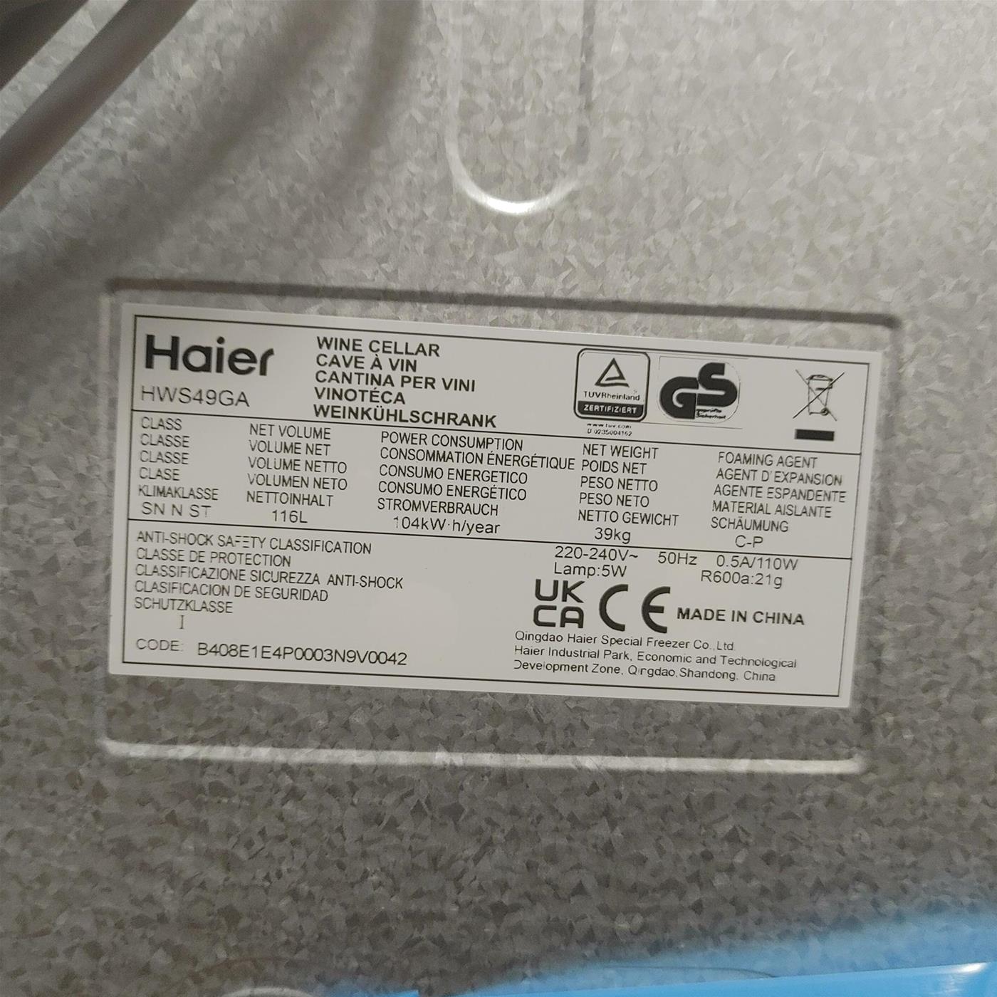 Haier Wine Bank 50 Serie 5 HWS49GA Cantinetta frigo con compressore Libera installazione Nero 49 bottiglia(e)
