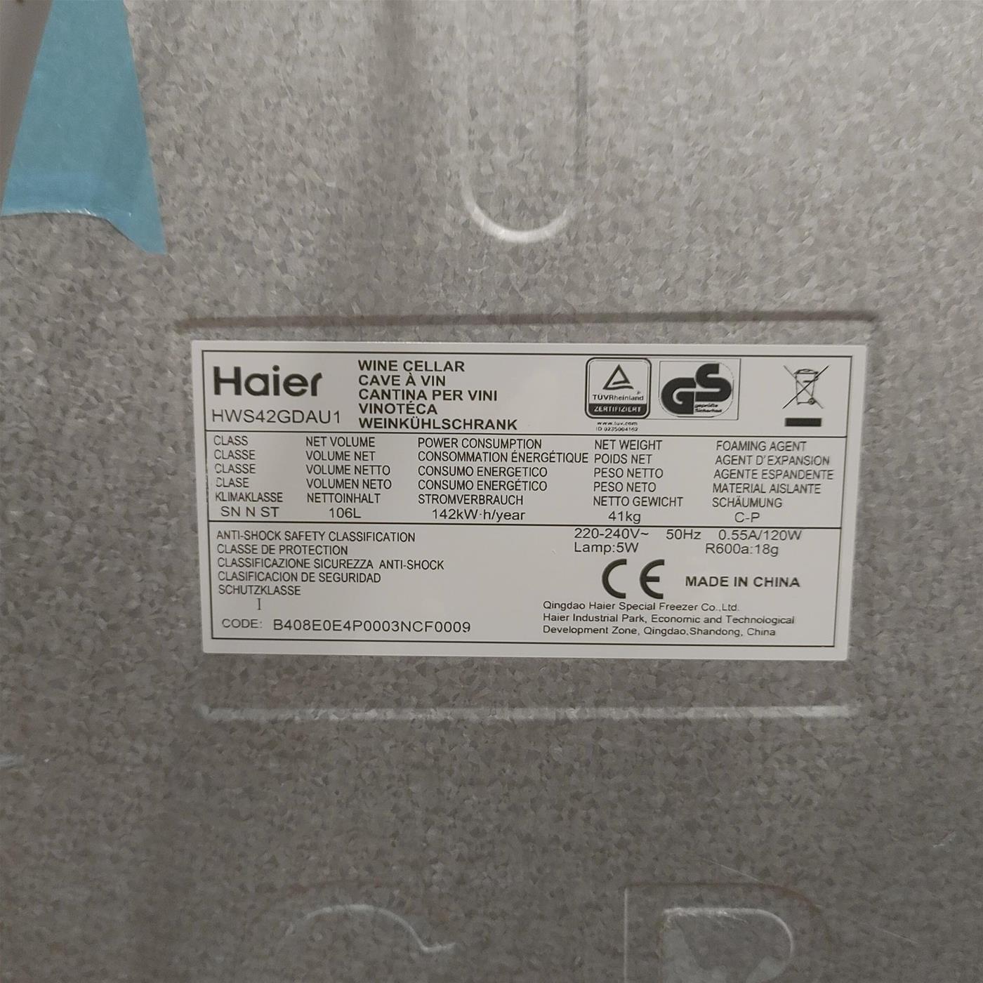 Haier Wine Bank 50 Serie 7 HWS42GDAU1 Frigorifero per vino a compressore Libera installazione Nero 42 bottiglia/e