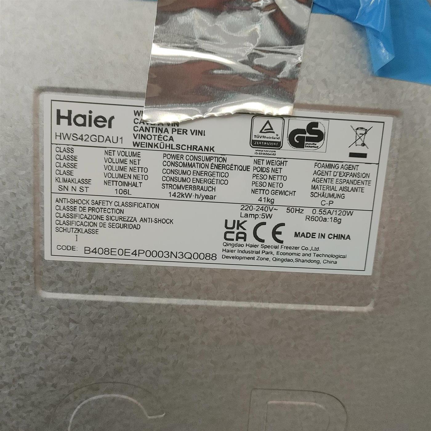 Haier Wine Bank 50 Serie 7 HWS42GDAU1 Frigorifero per vino a compressore Libera installazione Nero 42 bottiglia/e