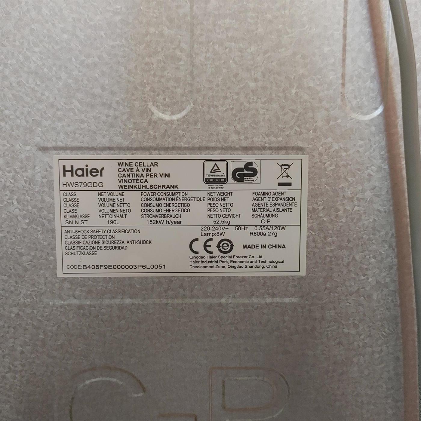 Haier Wine Bank 50 Serie 5 HWS79GDG Frigorifero per vino a compressore Libera installazione Nero 79 bottiglia/e