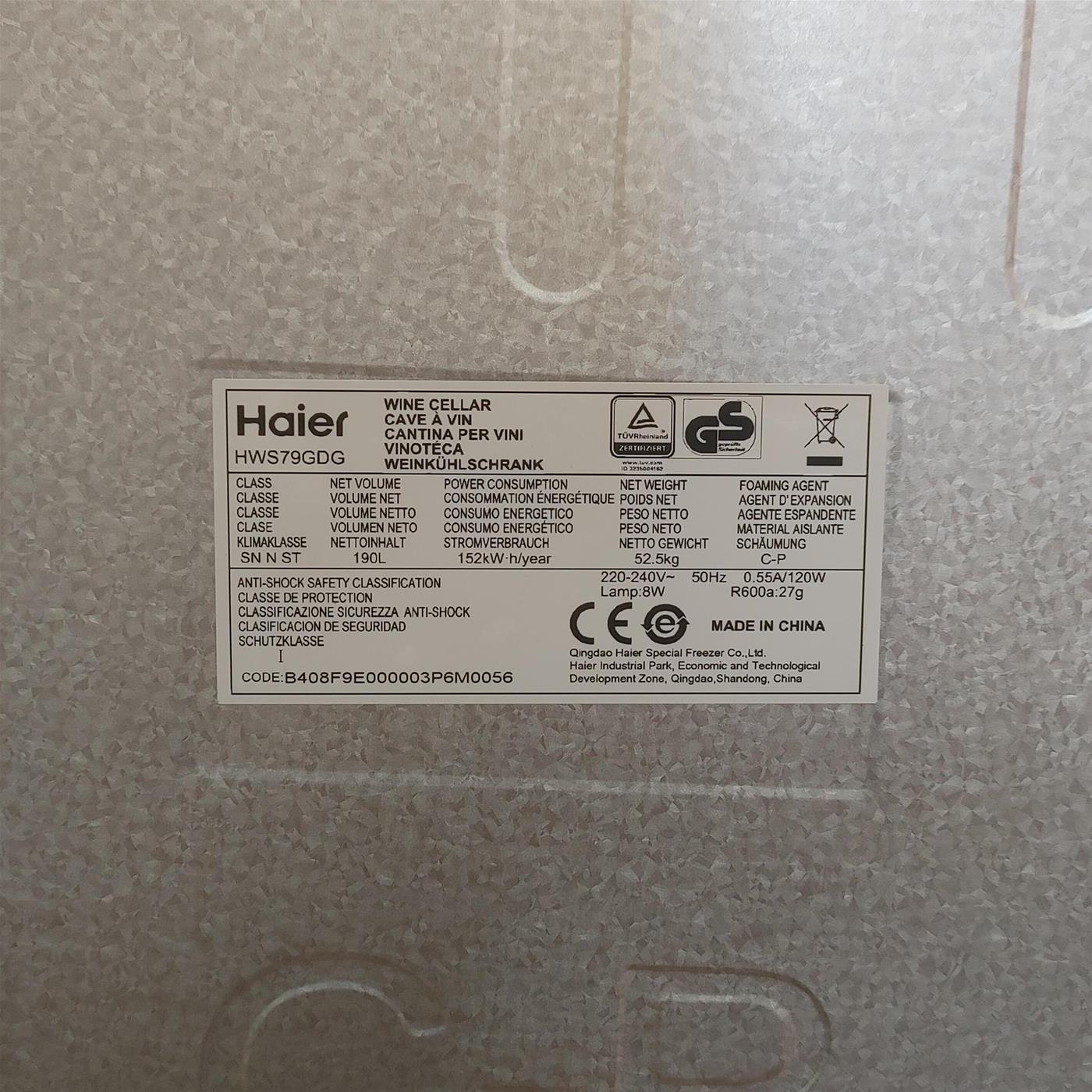 Haier Wine Bank 50 Serie 5 HWS79GDG Frigorifero per vino a compressore Libera installazione Nero 79 bottiglia/e