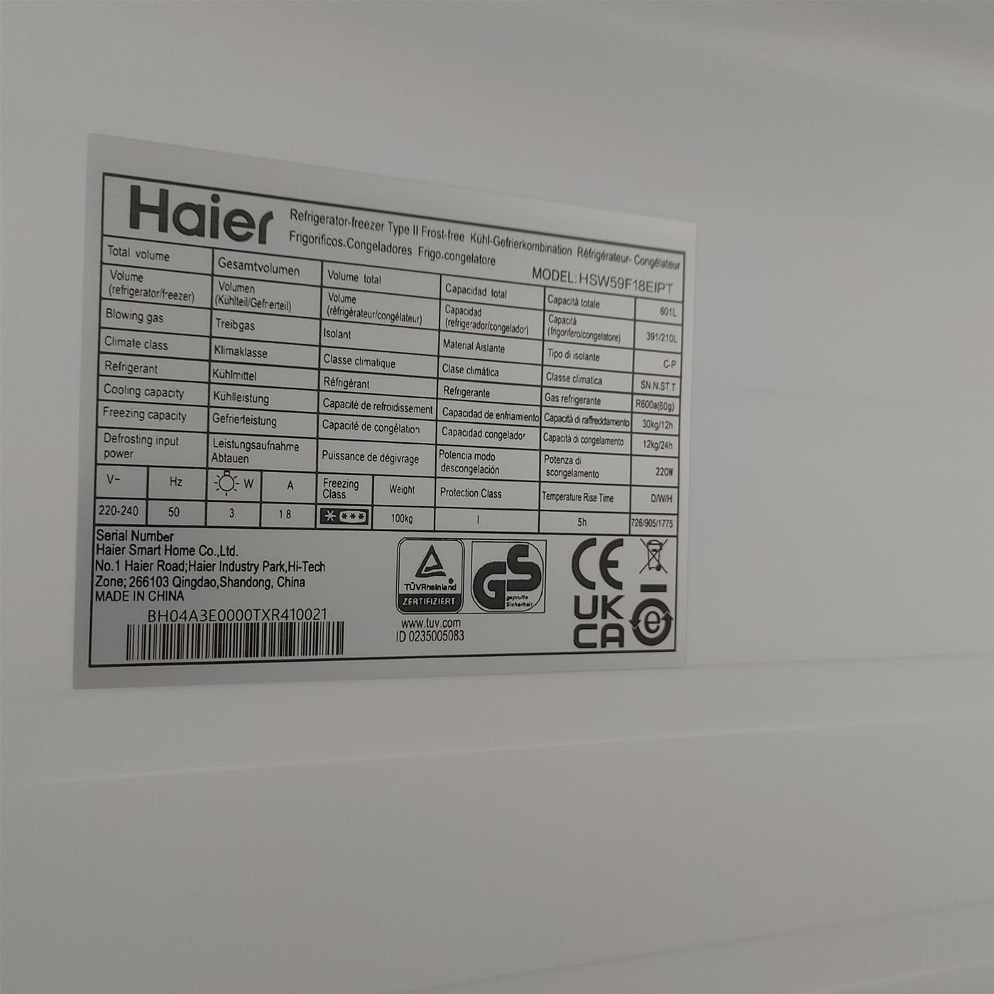 Frigorifero Haier SBS 90 Serie 5 HSW59F18EIPT Side-by-side 601 L