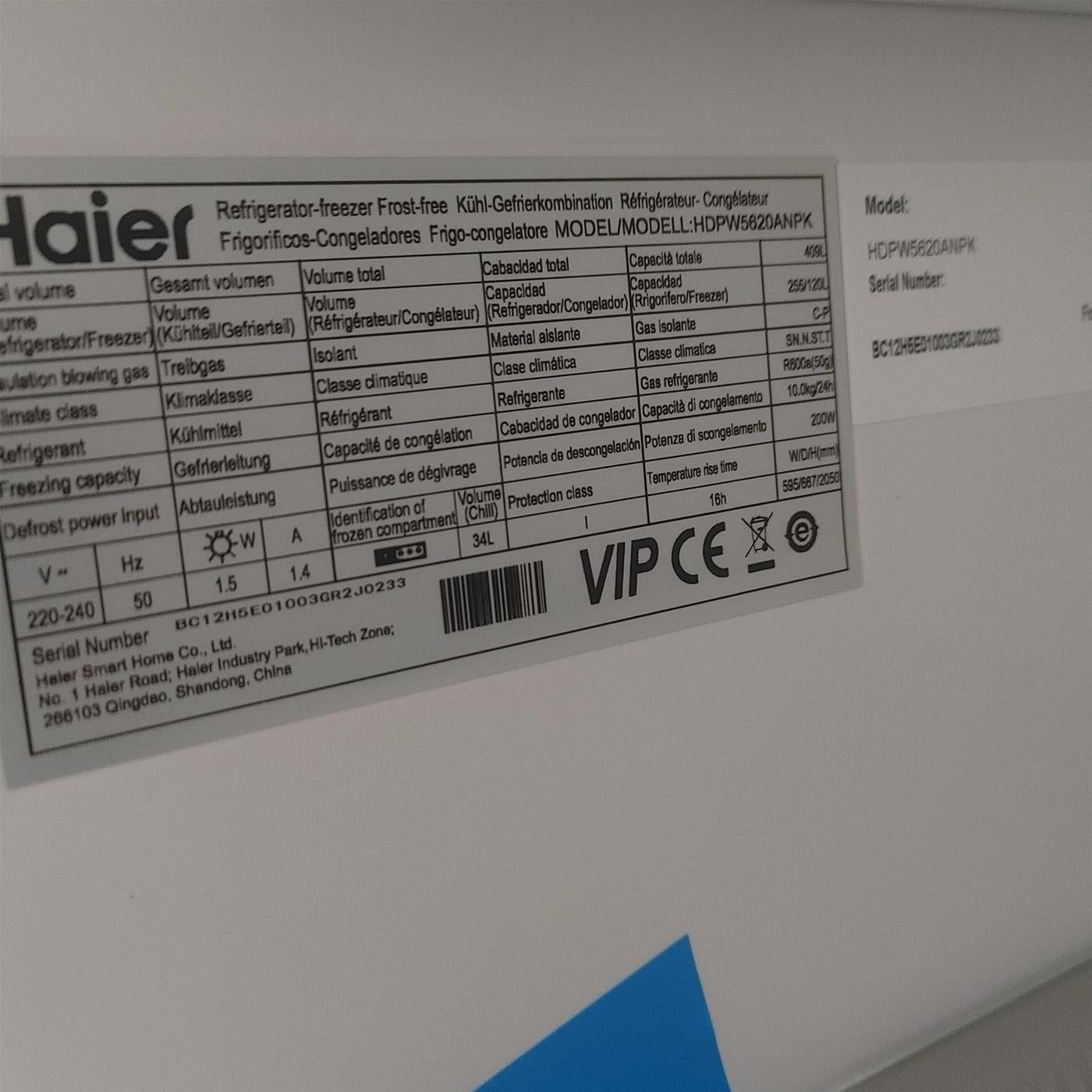 Frigorifero Haier 2D 60 Serie 5 Pro HDPW5620ANPK Libera installazione 409 L