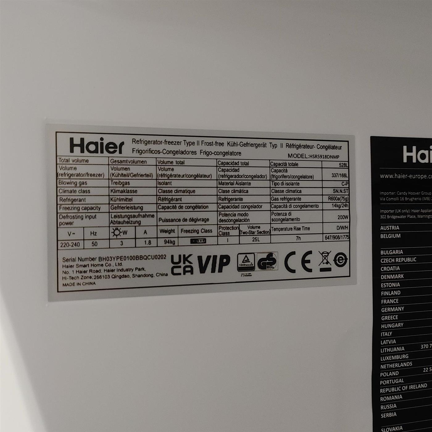 Frigorifero Haier HSR5918DNMP Side by Side 528 L