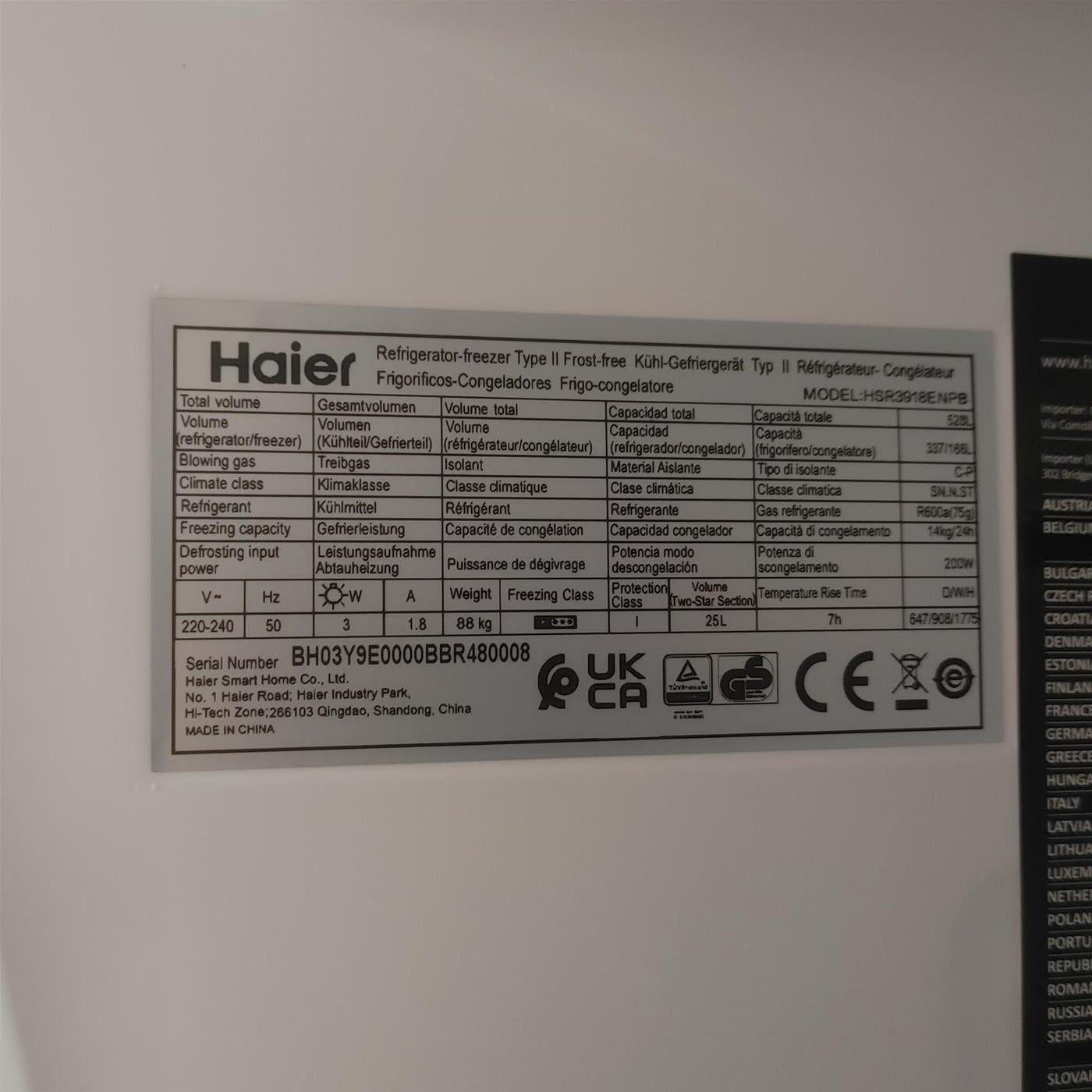 Frigorifero Haier HSR3918ENPB 528 L