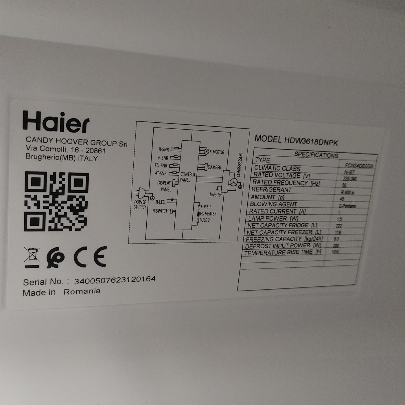 Frigorifero Haier 2D 60 Serie 3 HDW3618DNPK Libera installazione