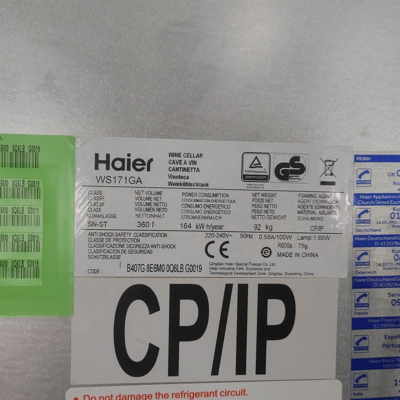 Haier Wine Bank 60 Serie 3 WS171GA Cantinetta frigo con compressore Libera installazione Nero 166 bottiglia(e)