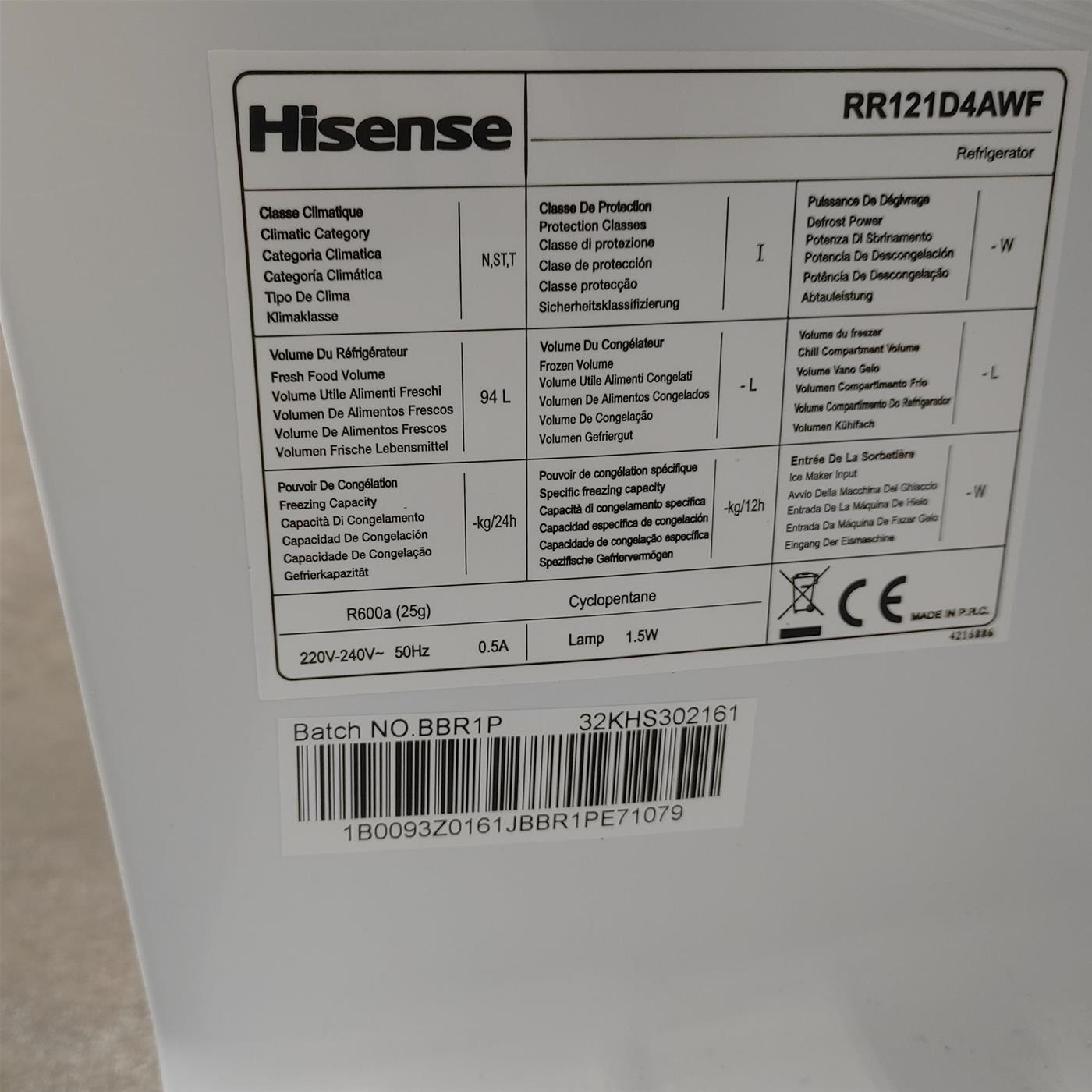 Frigorifero Hisense RR121D4AWF 94 L