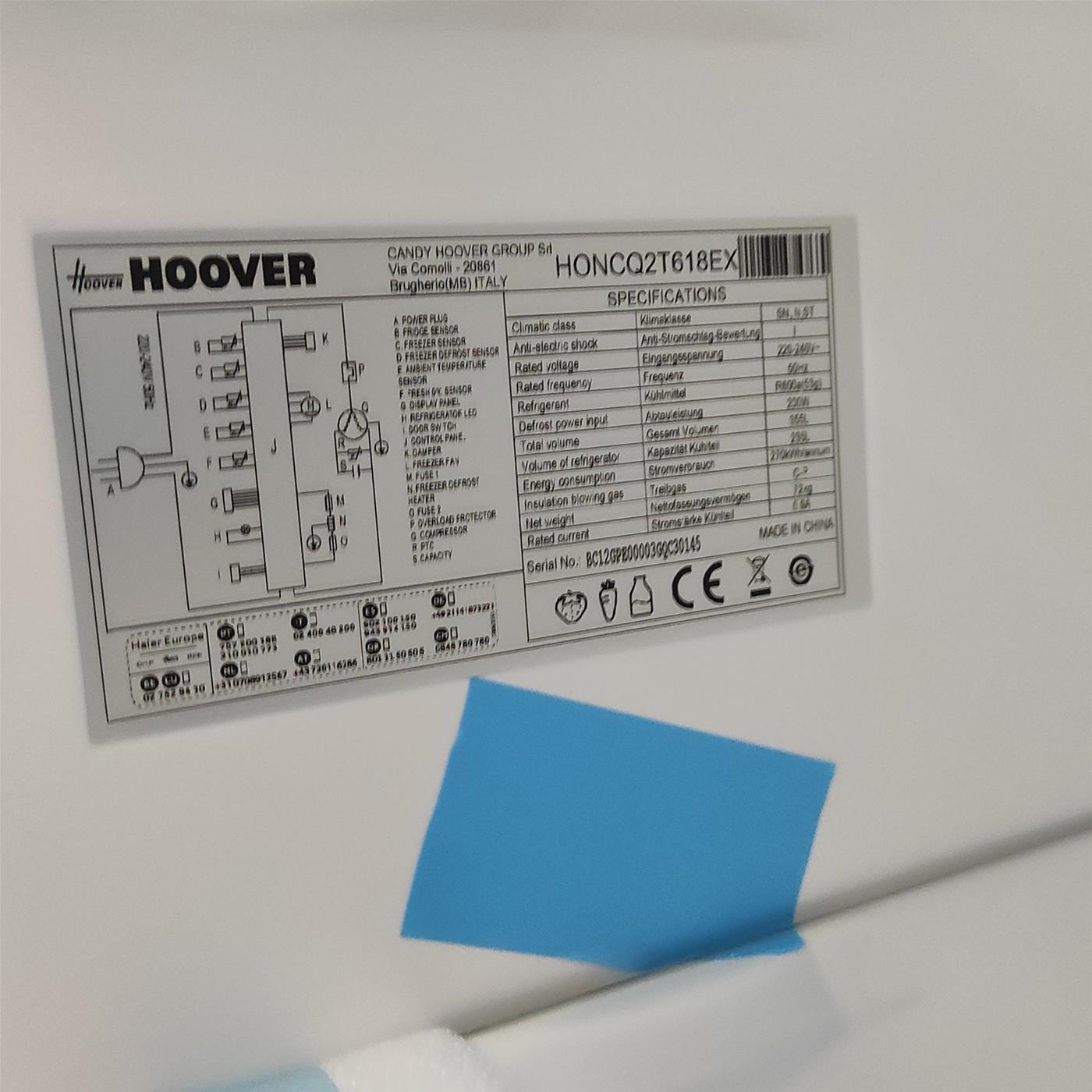 Frigorifero Hoover HONCQ2T618EX Libera installazione 355 L