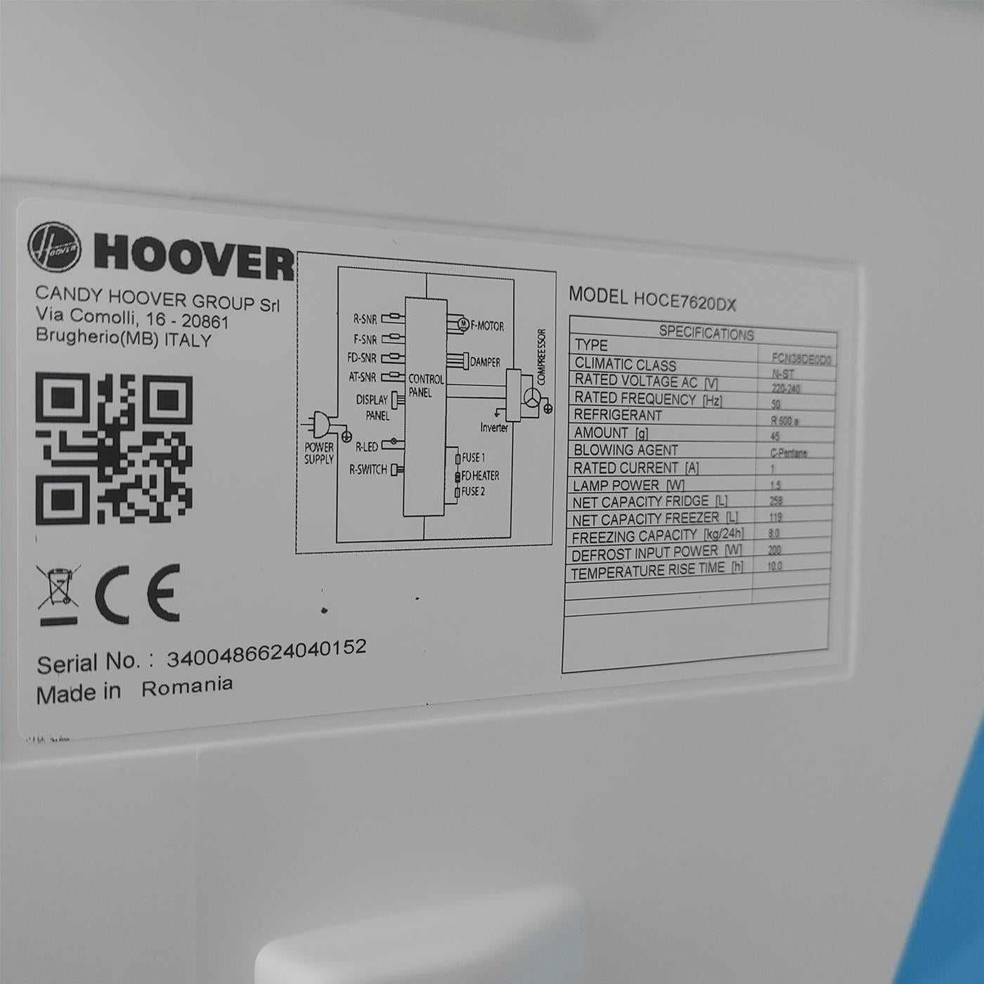Hoover H-FRIDGE 700 HOCE7620DX Libera Installazione 377 LD Acciaio inox