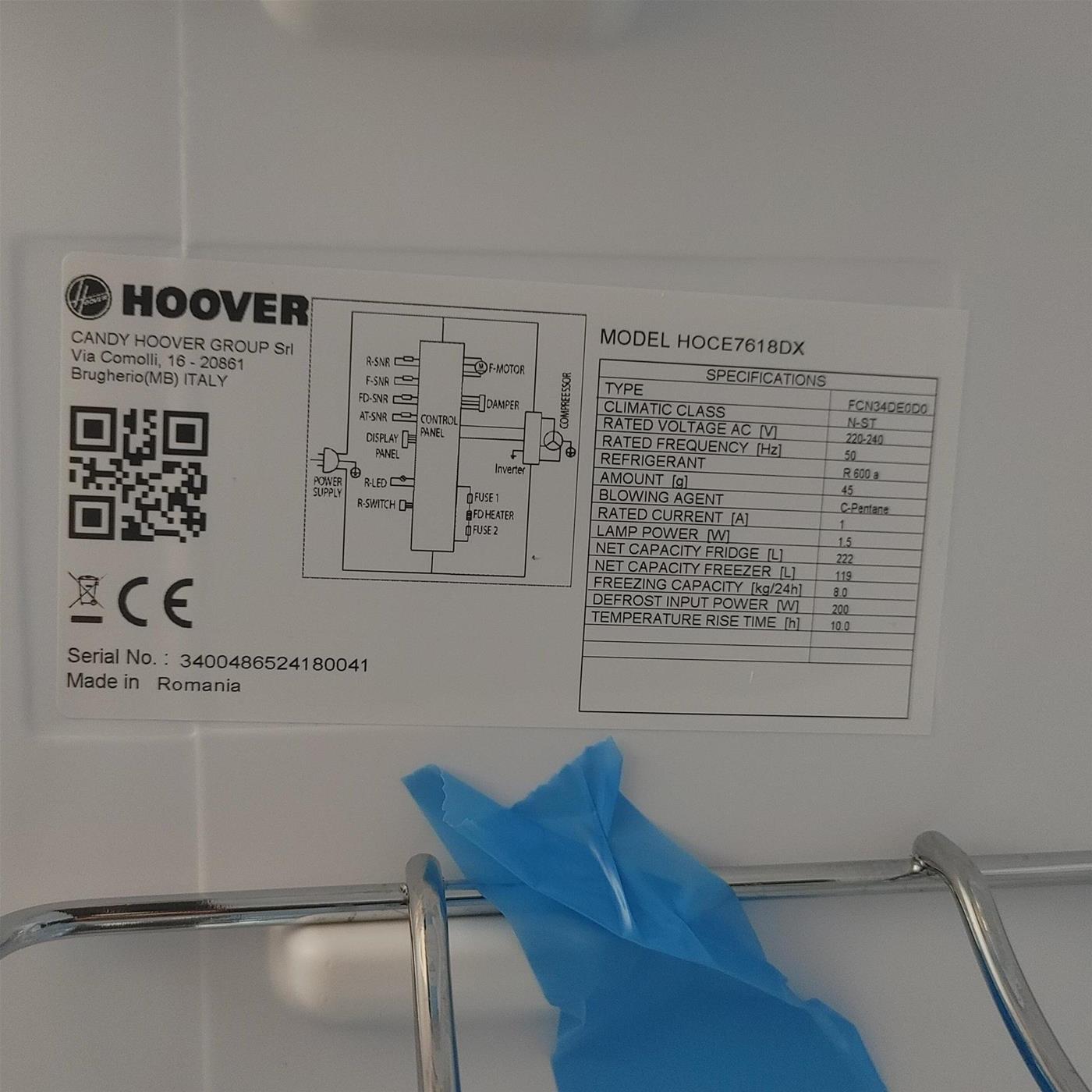 Hoover H-FRIDGE 700 HOCE7618DX Libera Installazione 341 LD Acciaio inox