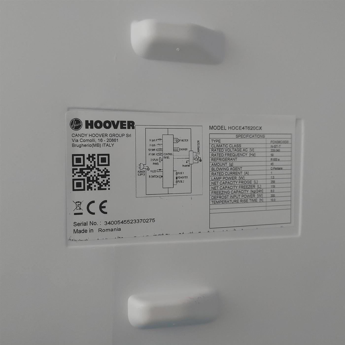 Frigorifero Hoover H-FRIDGE 500 HOCE4T620CX Libera installazione 377