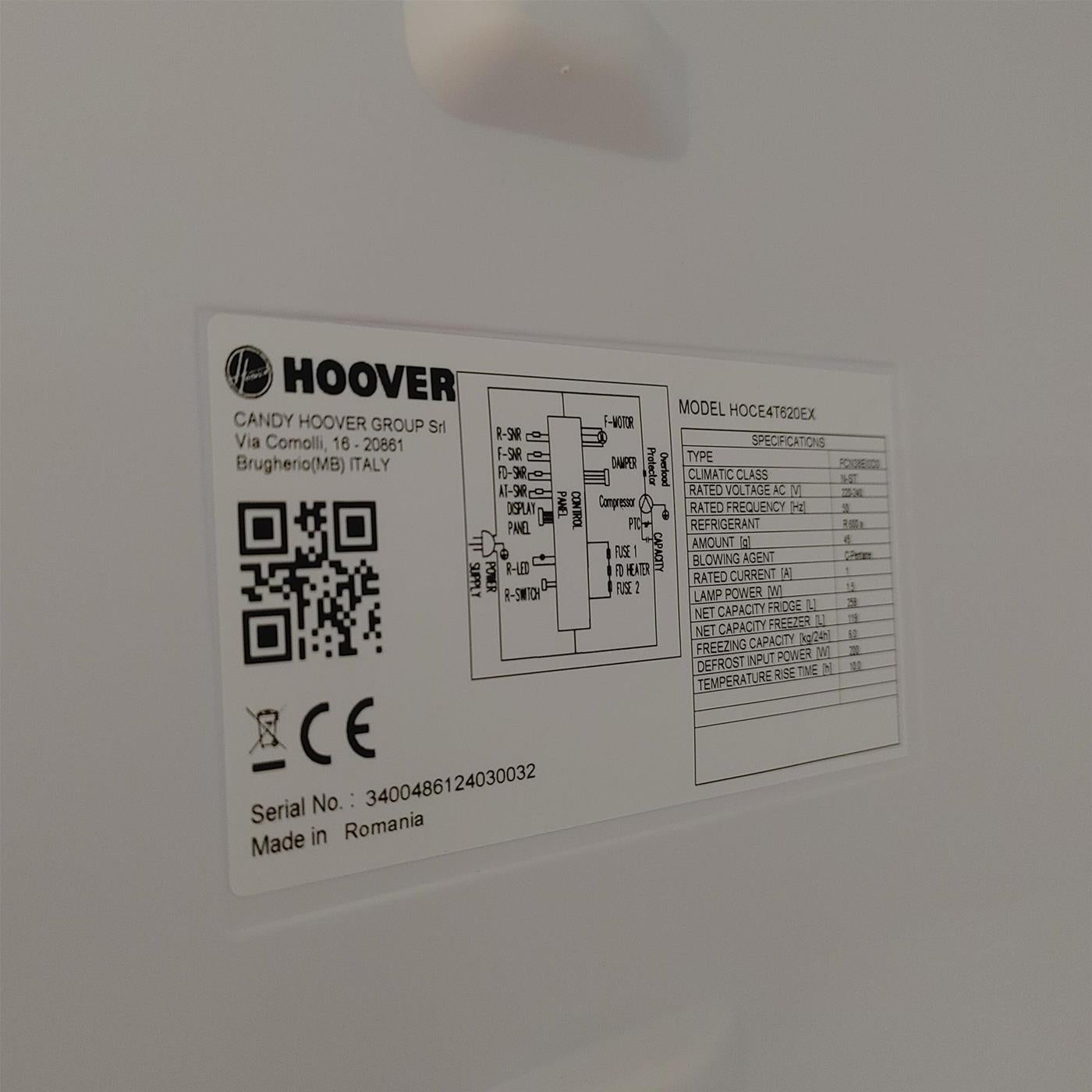 Hoover H-FRIDGE 500 HOCE4T620EX Libera installazione 377 LE Argento