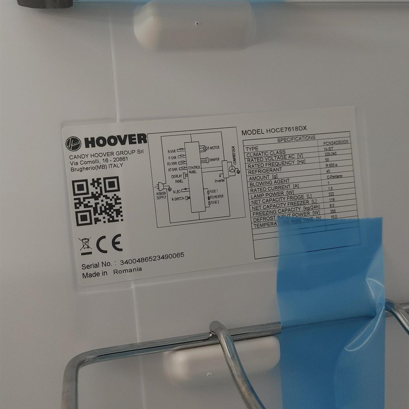 Hoover H-FRIDGE 700 HOCE7618DX Libera Installazione 341 LD Acciaio inox
