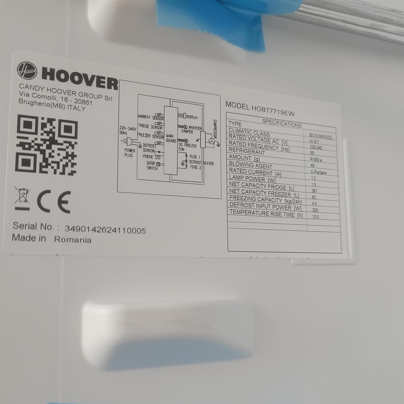 Frigorifero Hoover H-FRIDGE 700 HOBT7719EW 364 L