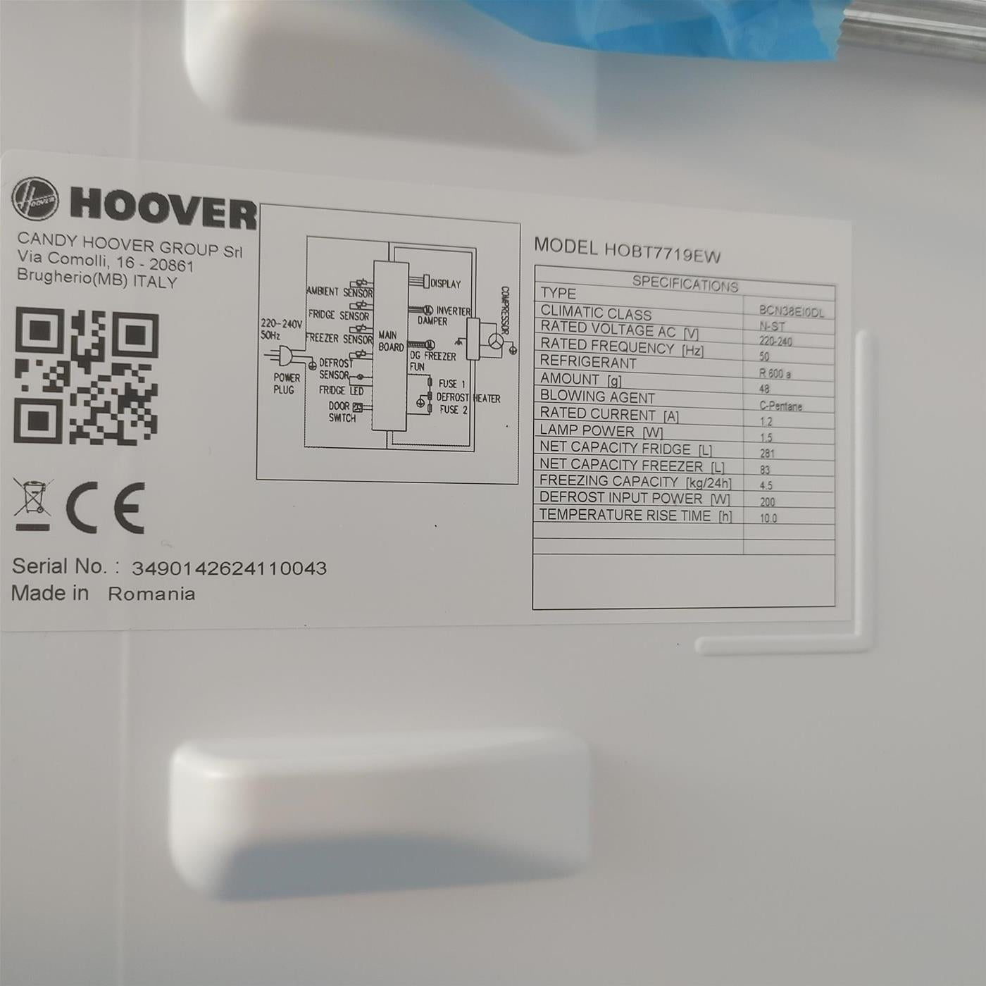 Frigorifero Hoover H-FRIDGE 700 HOBT7719EW 364 L