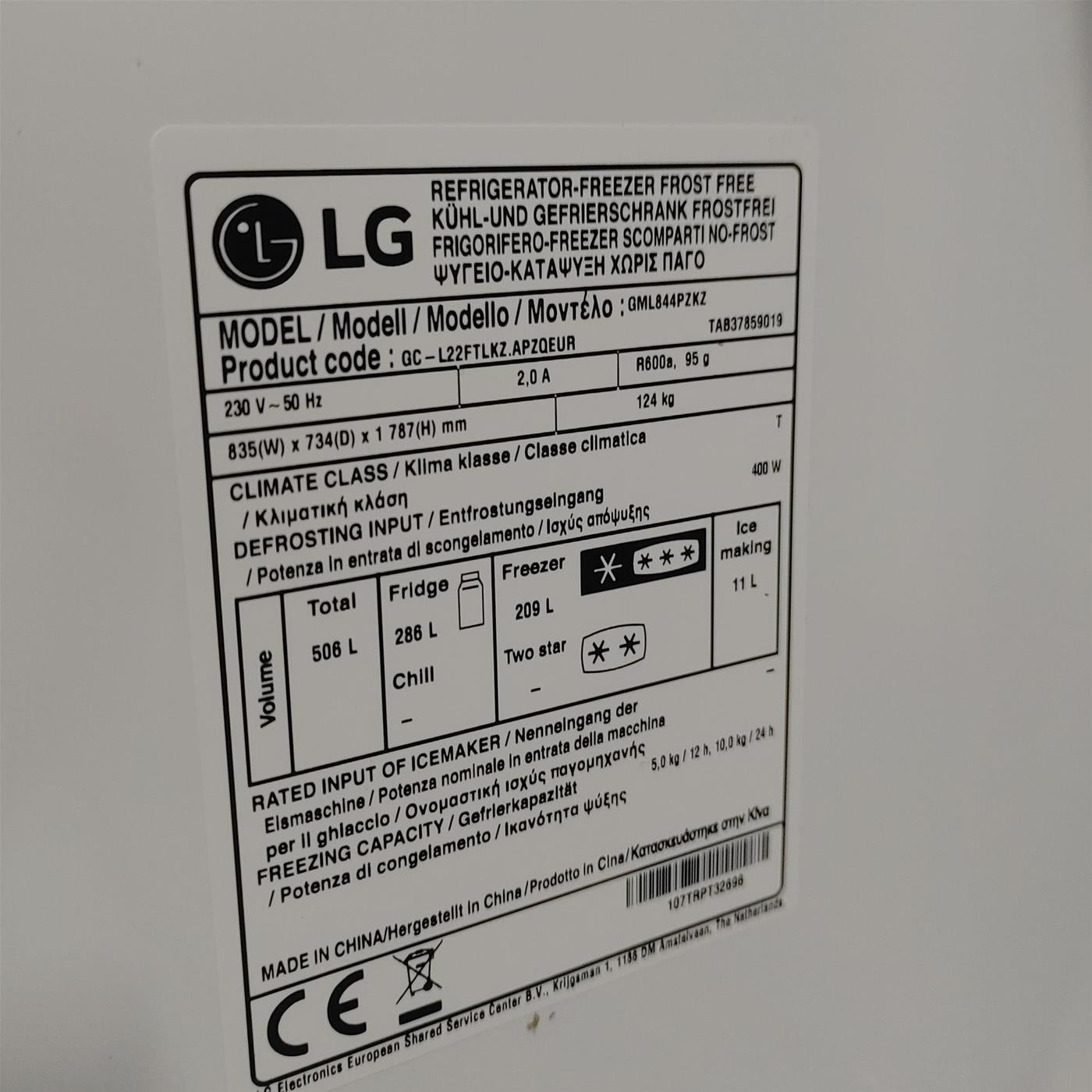 Frigorifero side by side LG GML844PZKZ Libera Installazione 428 LE Silver