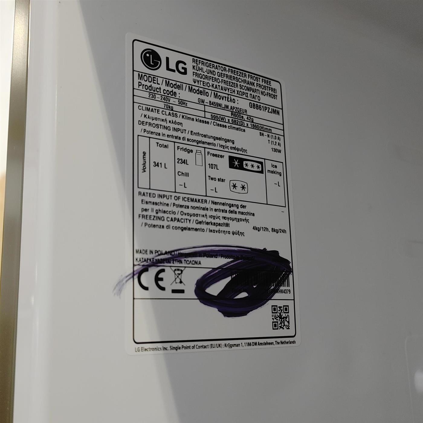 LG GBB61PZJMN frigorifero con congelatore Libera installazione 341 L E Acciaio inossidabile