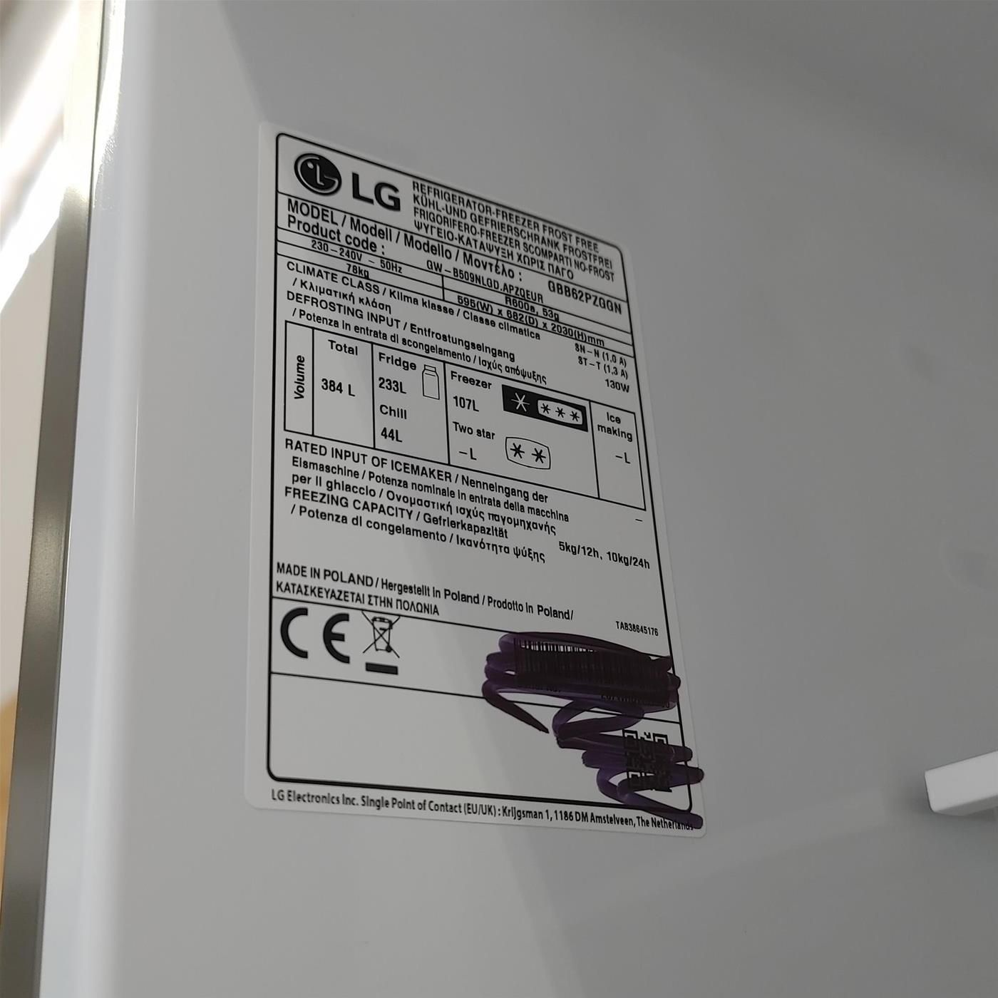 LG GBB62PZGGN frigorifero con congelatore Libera installazione 384 L D Acciaio inossidabile
